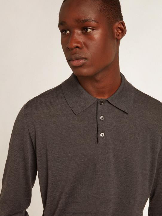 hombres polo de manga larga en lana merino grisGolden Goose 02H6804