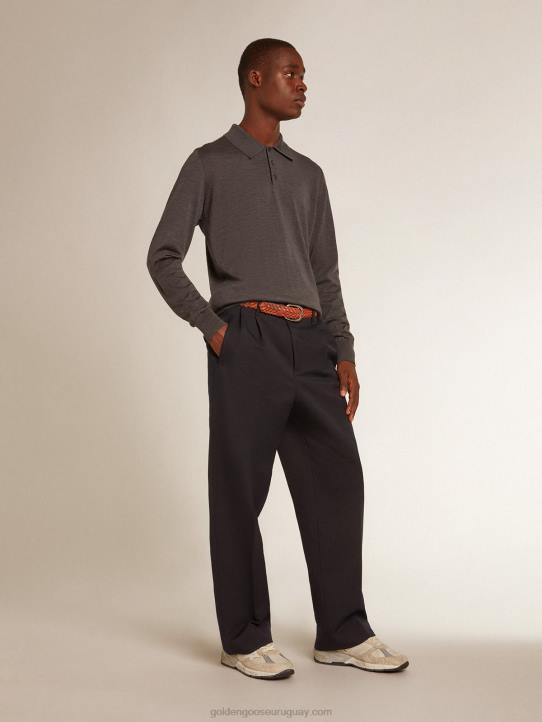 hombres polo de manga larga en lana merino grisGolden Goose 02H6804