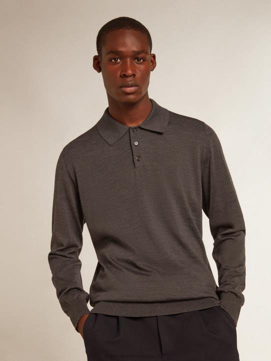 hombres polo de manga larga en lana merino grisGolden Goose 02H6804