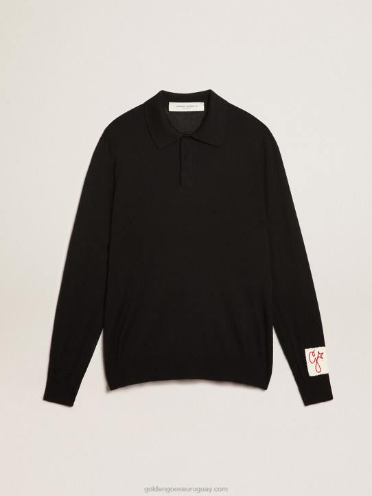 hombres polo de manga larga en lana merino negraGolden Goose 02H6814