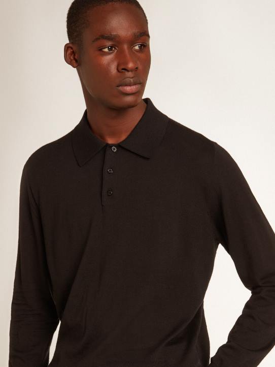 hombres polo de manga larga en lana merino negraGolden Goose 02H6814
