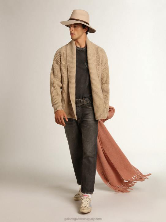hombres Camiseta gris de la colección Journey con efecto envejecido y estampado frontal en color hierba marina a contraste.Golden Goose 02H6822