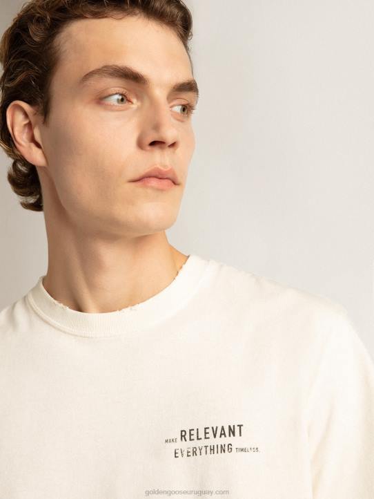 hombres camiseta blanca con acabado envejecido y letrasGolden Goose 02H6805