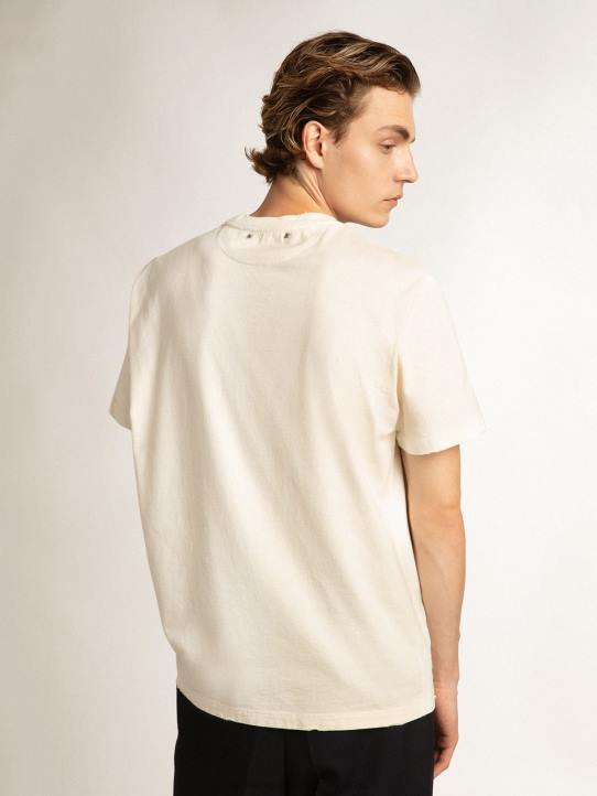 hombres camiseta blanca con acabado envejecido y letrasGolden Goose 02H6805