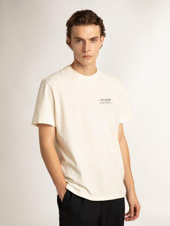 hombres camiseta blanca con acabado envejecido y letrasGolden Goose 02H6805