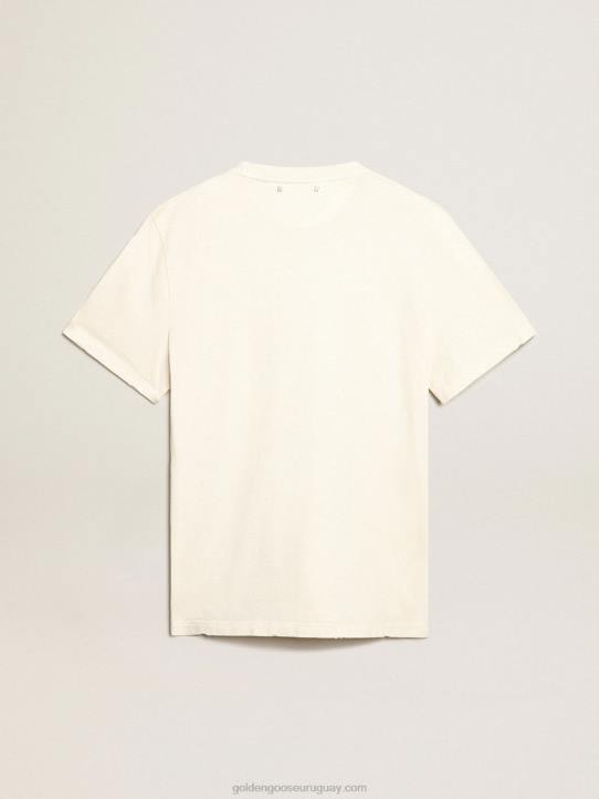 hombres camiseta blanca con acabado envejecido y letrasGolden Goose 02H6805