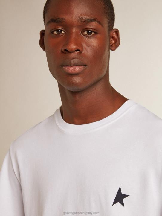 hombres camiseta blanca con estrella azul oscuro en el frenteGolden Goose 02H6796