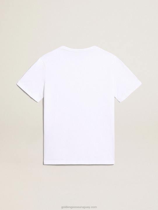 hombres camiseta blanca de la colección con logo negro a contraste en la parte delanteraGolden Goose 02H6777