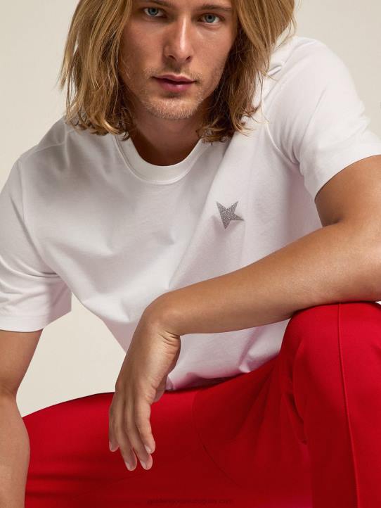 hombres camiseta blanca de la colección star con estrella en glitter plateado en la parte delanteraGolden Goose 02H6706