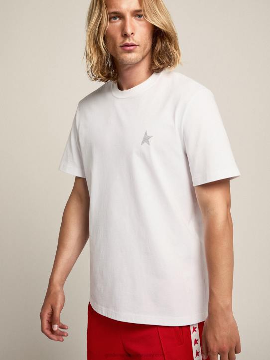hombres camiseta blanca de la colección star con estrella en glitter plateado en la parte delanteraGolden Goose 02H6706