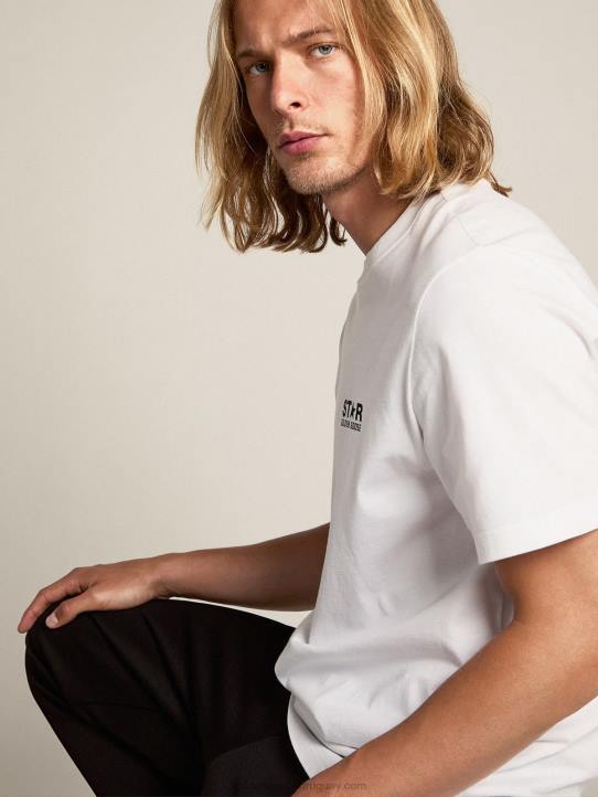 hombres camiseta blanca de la colección star con logo y estrella en contraste en negroGolden Goose 02H6702