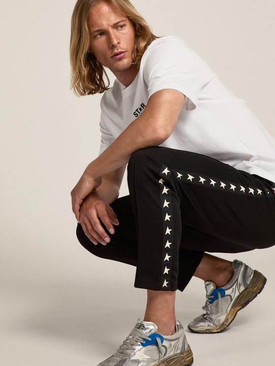 hombres camiseta blanca de la colección star con logo y estrella en contraste en negroGolden Goose 02H6702
