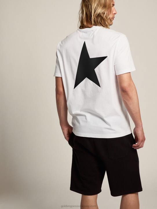 hombres camiseta blanca de la colección star con logo y estrella en contraste en negroGolden Goose 02H6702