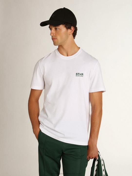 hombres camiseta blanca de la colección star con logo y estrella en contraste en verdeGolden Goose 02H6755