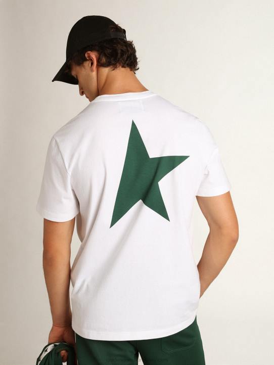hombres camiseta blanca de la colección star con logo y estrella en contraste en verdeGolden Goose 02H6755