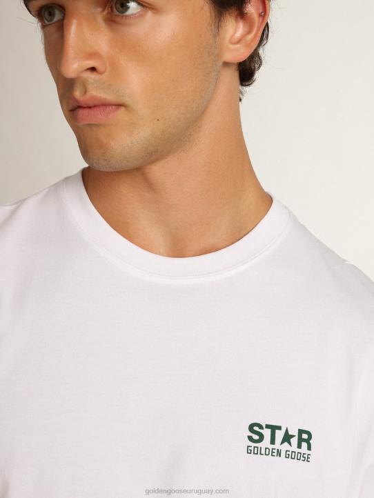 hombres camiseta blanca de la colección star con logo y estrella en contraste en verdeGolden Goose 02H6755
