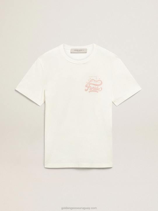 hombres camiseta colección travel blanca con doble estampado lilaGolden Goose 02H6695