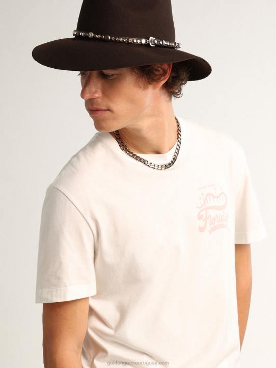 hombres camiseta colección travel blanca con doble estampado lilaGolden Goose 02H6695