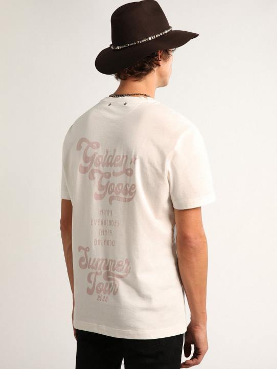 hombres camiseta colección travel blanca con doble estampado lilaGolden Goose 02H6695