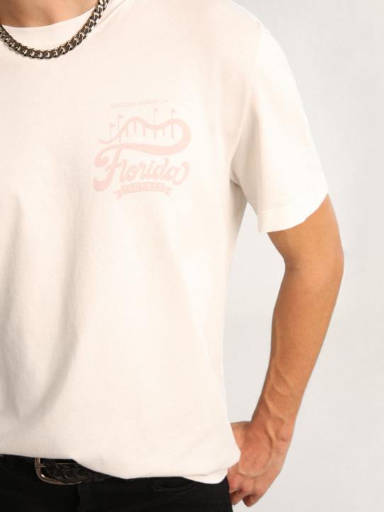 hombres camiseta colección travel blanca con doble estampado lilaGolden Goose 02H6695