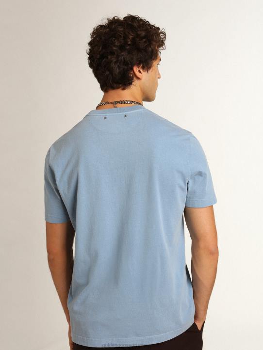 hombres camiseta de la colección Journey en azul puerto con misterio de ganso dorado negro en contraste sobre el estampado Golden Express 02H6747