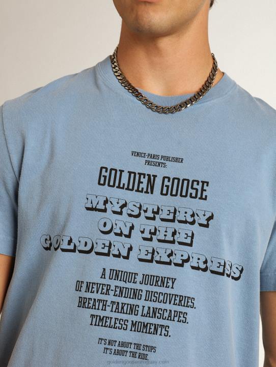 hombres camiseta de la colección Journey en azul puerto con misterio de ganso dorado negro en contraste sobre el estampado Golden Express 02H6747