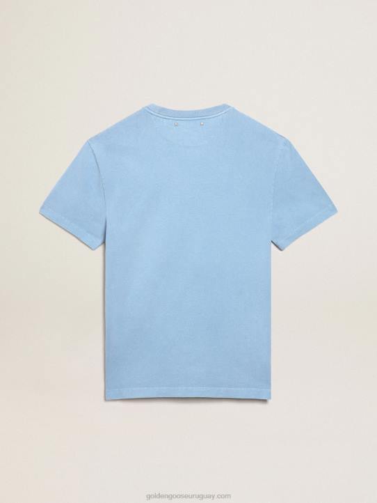 hombres camiseta de la colección Journey en azul puerto con misterio de ganso dorado negro en contraste sobre el estampado Golden Express 02H6747
