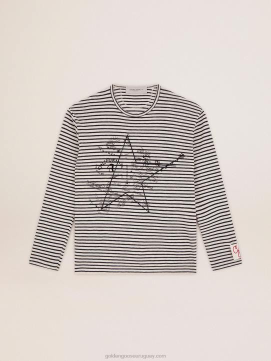 hombres camiseta de la colección con rayas blancas y azules y bordado en la parte delanteraGolden Goose 02H6717