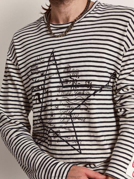 hombres camiseta de la colección con rayas blancas y azules y bordado en la parte delanteraGolden Goose 02H6717