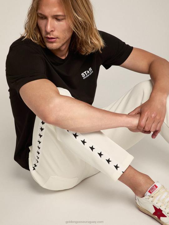 hombres camiseta negra de la colección star con logo y estrella en contraste en blancoGolden Goose 02H6690