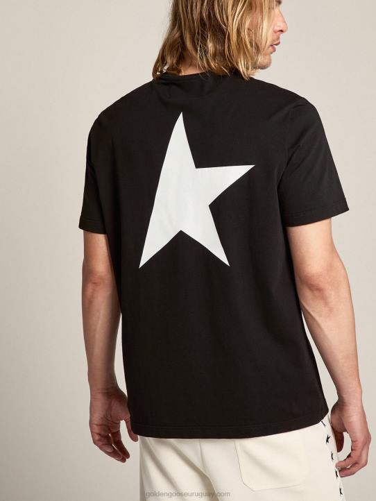hombres camiseta negra de la colección star con logo y estrella en contraste en blancoGolden Goose 02H6690
