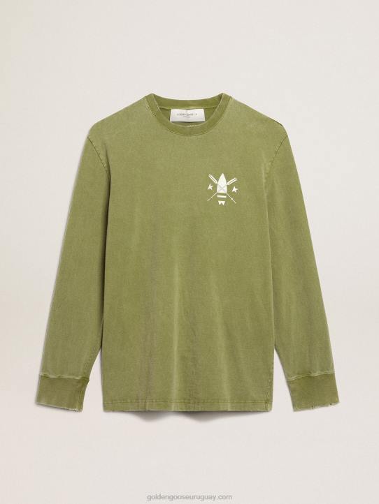 hombres camiseta verde pesto con logo blanco en la parte delantera y traseraGolden Goose 02H6781