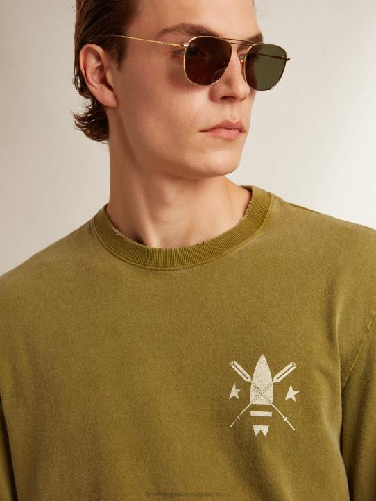 hombres camiseta verde pesto con logo blanco en la parte delantera y traseraGolden Goose 02H6781