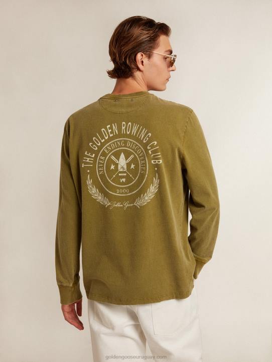 hombres camiseta verde pesto con logo blanco en la parte delantera y traseraGolden Goose 02H6781