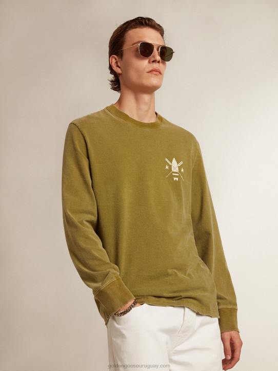 hombres camiseta verde pesto con logo blanco en la parte delantera y traseraGolden Goose 02H6781