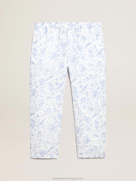 hombres Pantalón de lino resort collection con estampado azul mediterráneoGolden Goose 02H6734