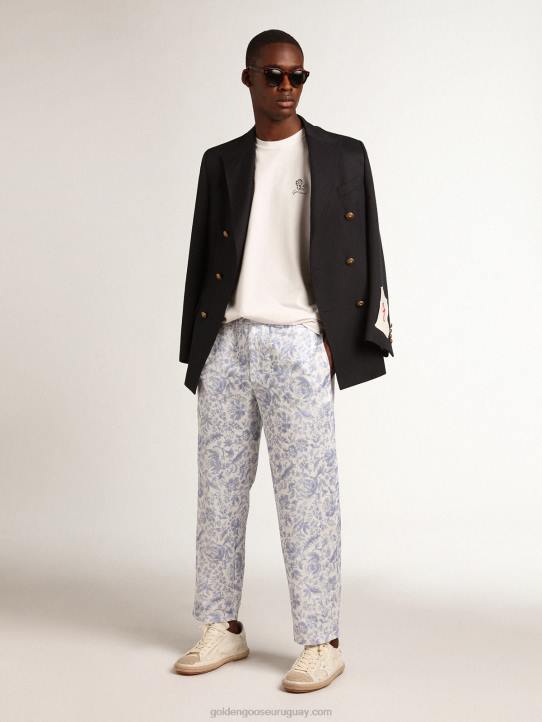 hombres Pantalón de lino resort collection con estampado azul mediterráneoGolden Goose 02H6734
