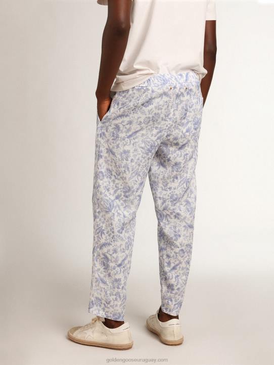 hombres Pantalón de lino resort collection con estampado azul mediterráneoGolden Goose 02H6734