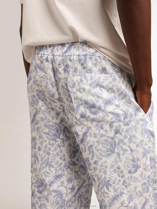 hombres Pantalón de lino resort collection con estampado azul mediterráneoGolden Goose 02H6734