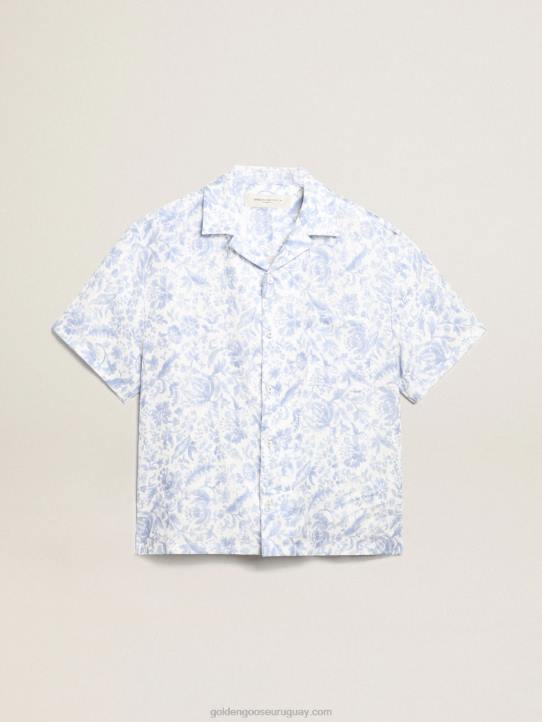 hombres camisa resort collection de lino con estampado azul mediterráneoGolden Goose 02H6738