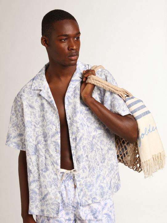 hombres camisa resort collection de lino con estampado azul mediterráneoGolden Goose 02H6738