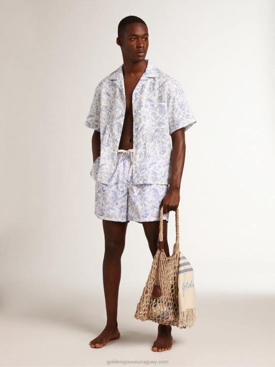 hombres camisa resort collection de lino con estampado azul mediterráneoGolden Goose 02H6738