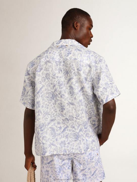 hombres camisa resort collection de lino con estampado azul mediterráneoGolden Goose 02H6738
