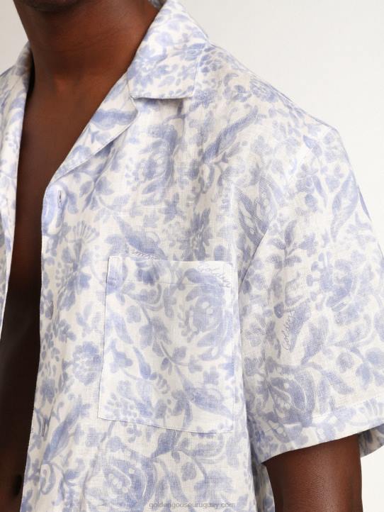 hombres camisa resort collection de lino con estampado azul mediterráneoGolden Goose 02H6738