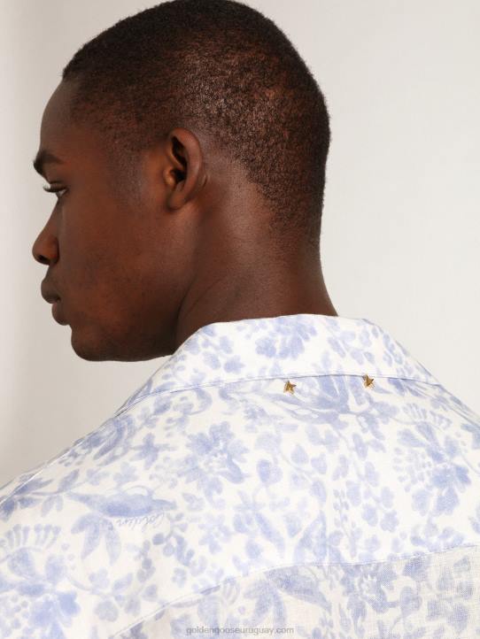 hombres camisa resort collection de lino con estampado azul mediterráneoGolden Goose 02H6738