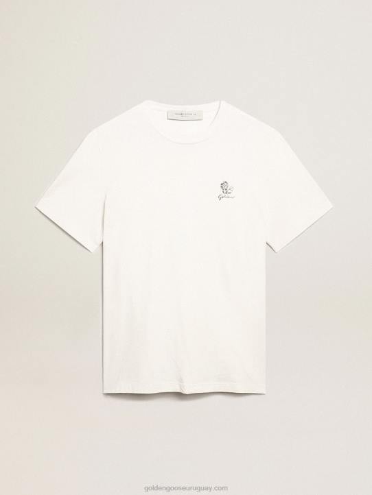 hombres camiseta de lino de la colección resort de algodón blanco vintage con flor estampadaGolden Goose 02H6708
