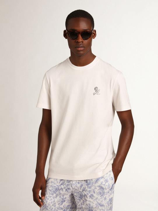 hombres camiseta de lino de la colección resort de algodón blanco vintage con flor estampadaGolden Goose 02H6708