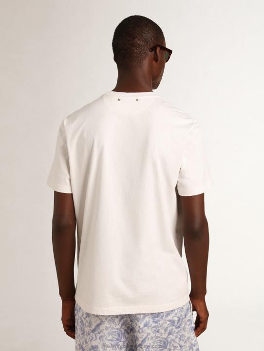hombres camiseta de lino de la colección resort de algodón blanco vintage con flor estampadaGolden Goose 02H6708
