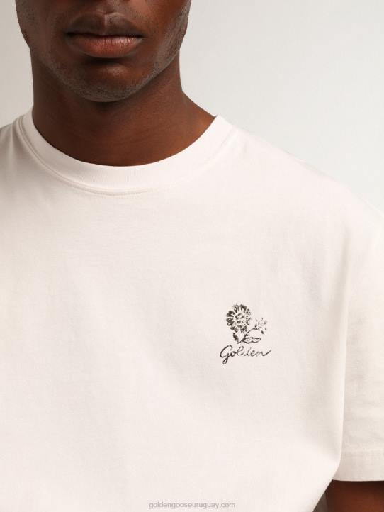 hombres camiseta de lino de la colección resort de algodón blanco vintage con flor estampadaGolden Goose 02H6708