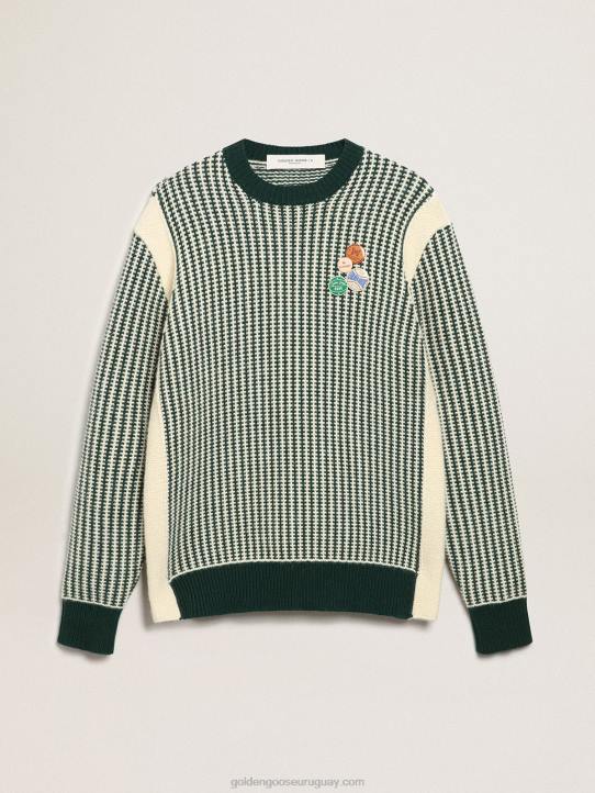 hombres Jersey de cuello redondo de la colección Journey en lana bicolor blanca y verde.Golden Goose 02H6749